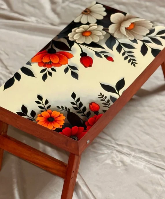 Mehgony Wooden Foldable Table - Jungle Flower